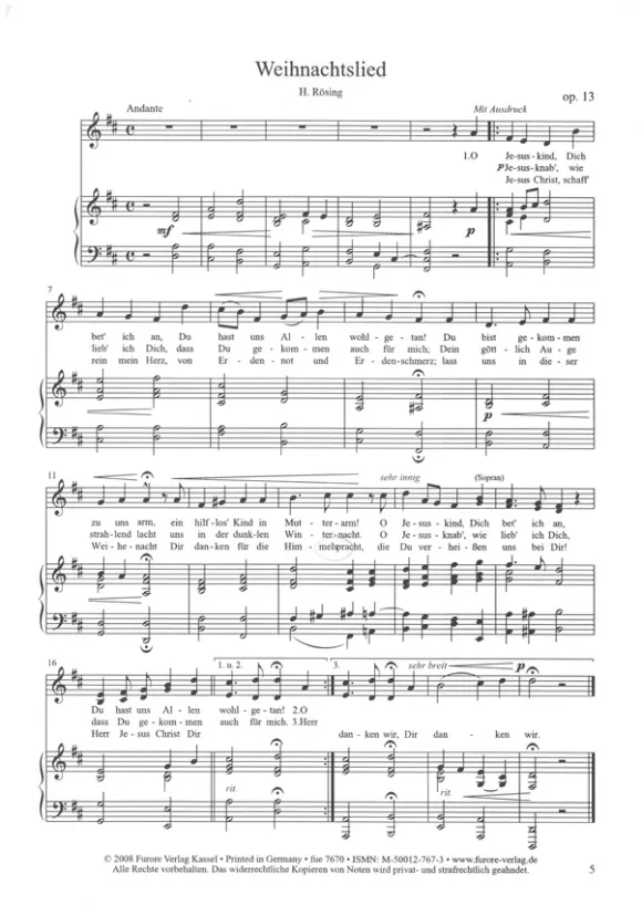 Furore Edition Weihnachtslieder Singstimme Klavier Noten