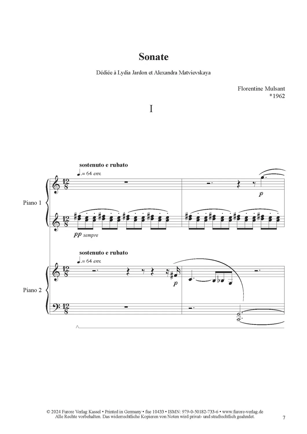 Furore Edition Sonate Klavier vierhändig Noten 21 Minuten