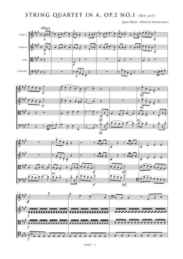 Artaria Pleyel Streichquartett A-Dur Op.2 Nr.1 Benton 307 Stimmen