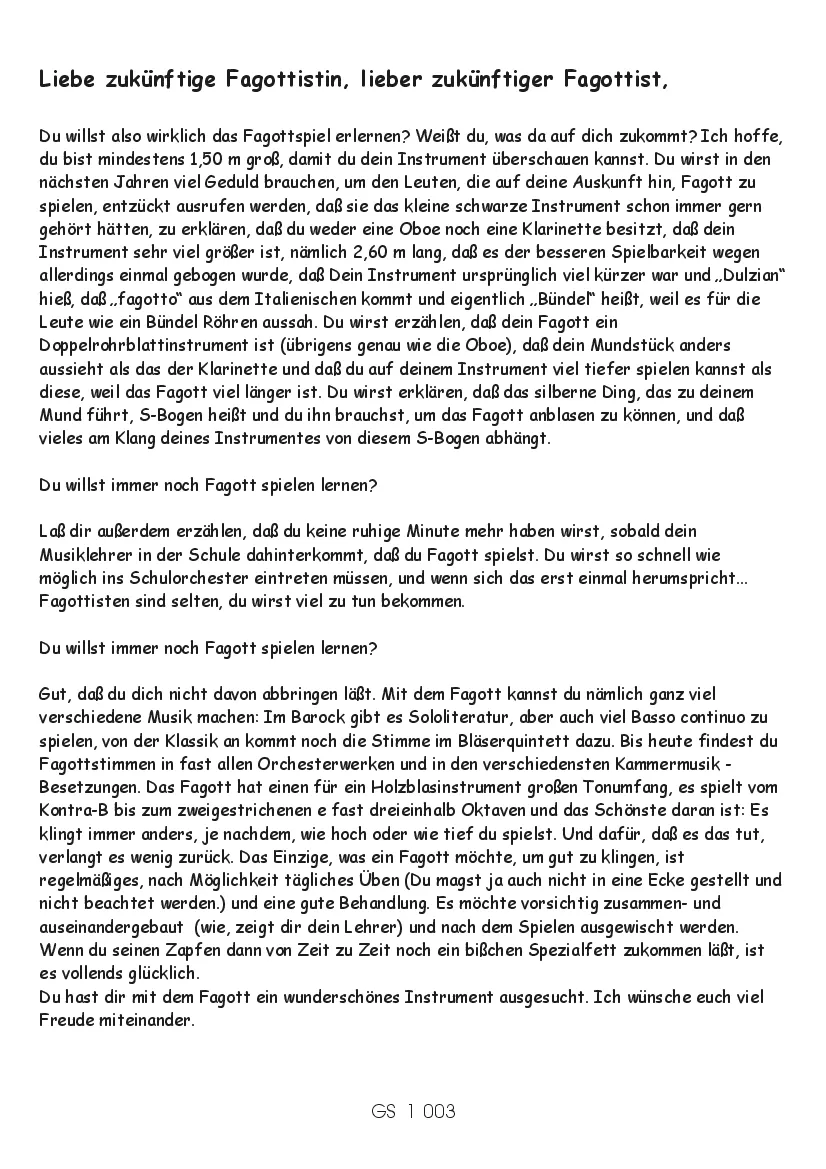 Musikverlag Rainer Schottstädt Die Neue Fagottschule Noten Fagott