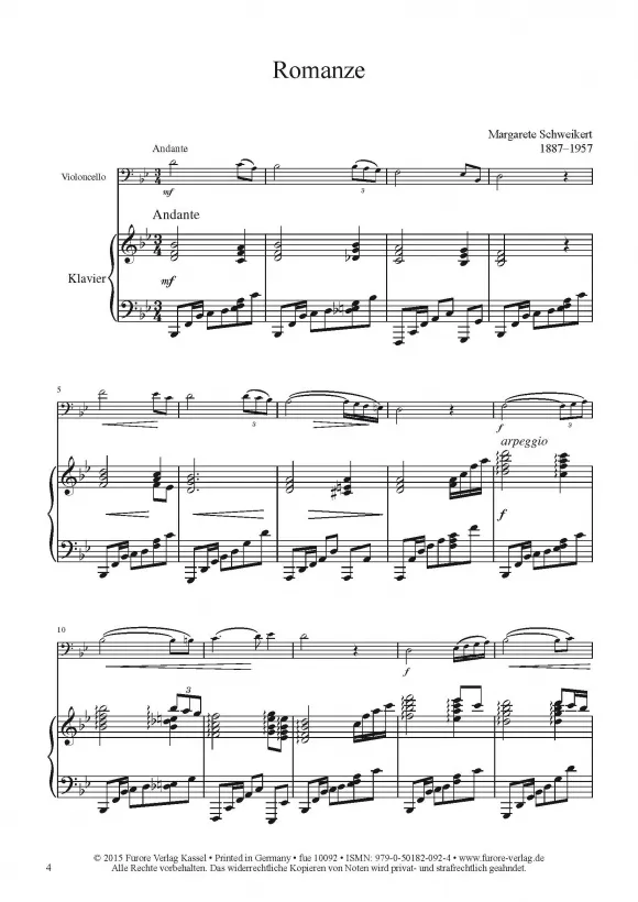 Furore Edition Schweikert Romanze Cello Klavier Noten