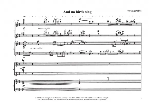 Furore Edition And no birds sing Klavier Partitur