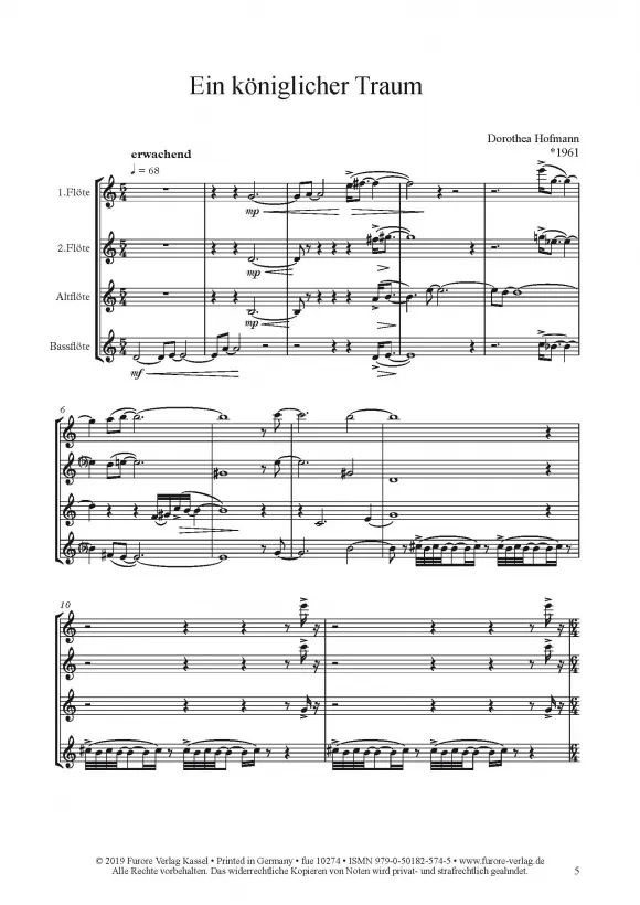Furore Edition Ein königlicher Traum Flötenquartett Noten 4 Flöten