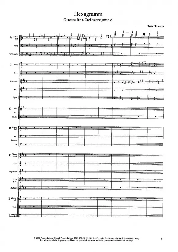 Furore Edition Hexagramm op.9 Partitur Orchester 6 Gruppen