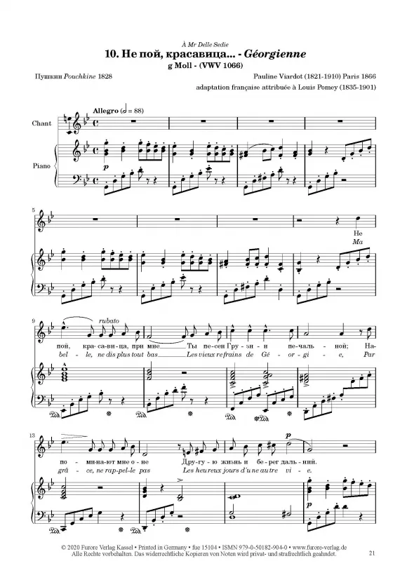Pauline Viardot singt Puschkin Band 2 Gesang Klavier 7 Lieder