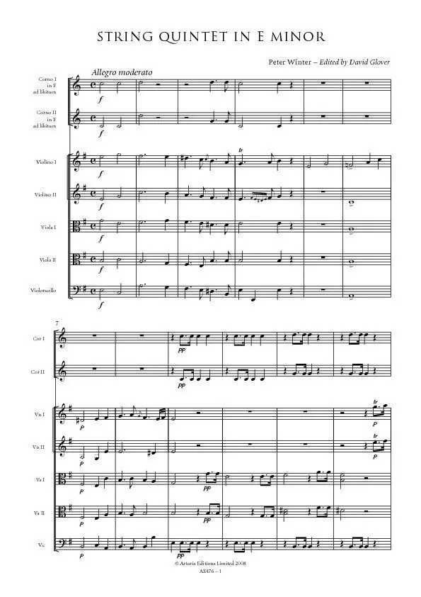 Artaria AE476 Winter Streichquintett e-moll Noten