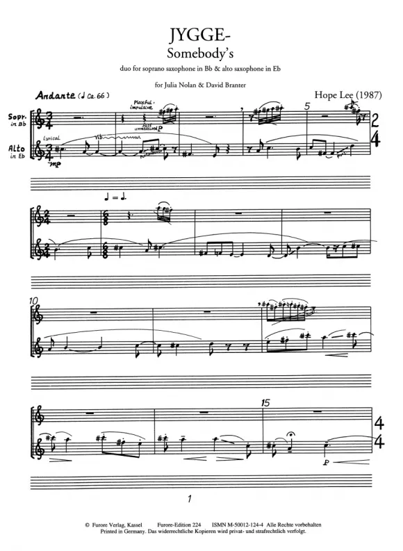 Furore Edition Jygge-Somebody’s Noten Saxophon Duo