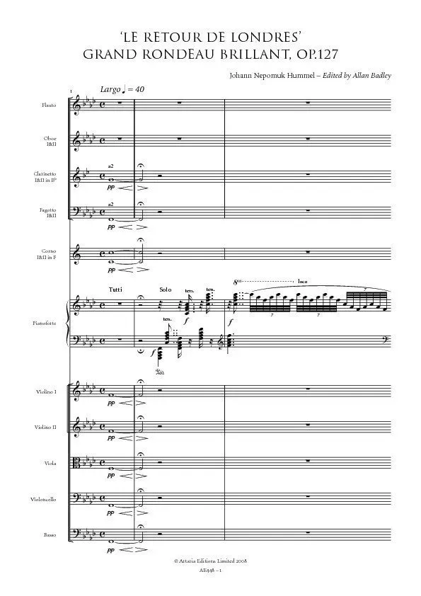 Artaria Hummel Le retour de Londres Op.127 Partitur