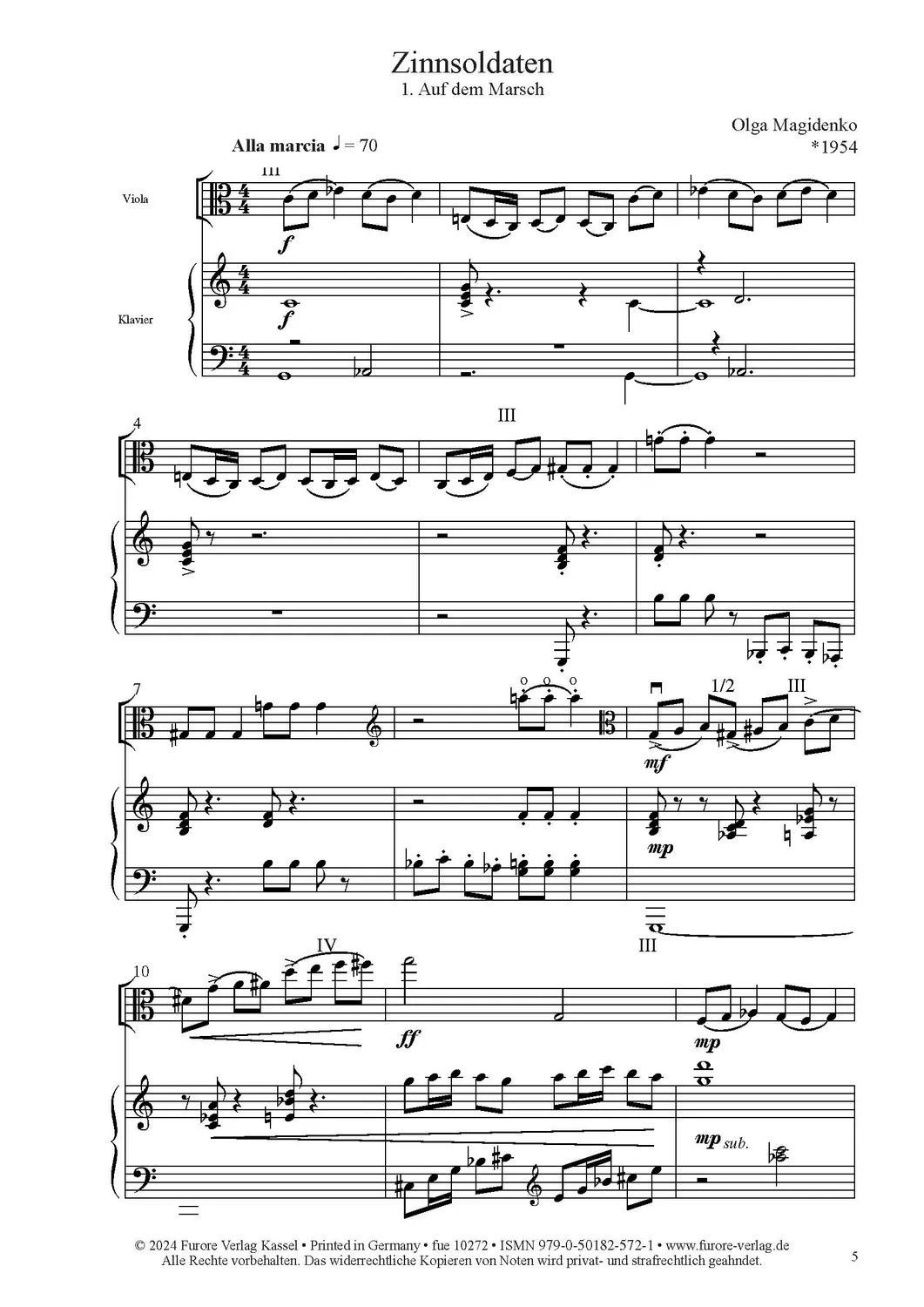 Furore Edition Zinnsoldaten (Tin Soldiers) for viola and piano Noten