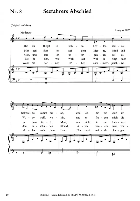 Furore Acht Lieder mittlere Stimme Klavier Partitur Hensel
