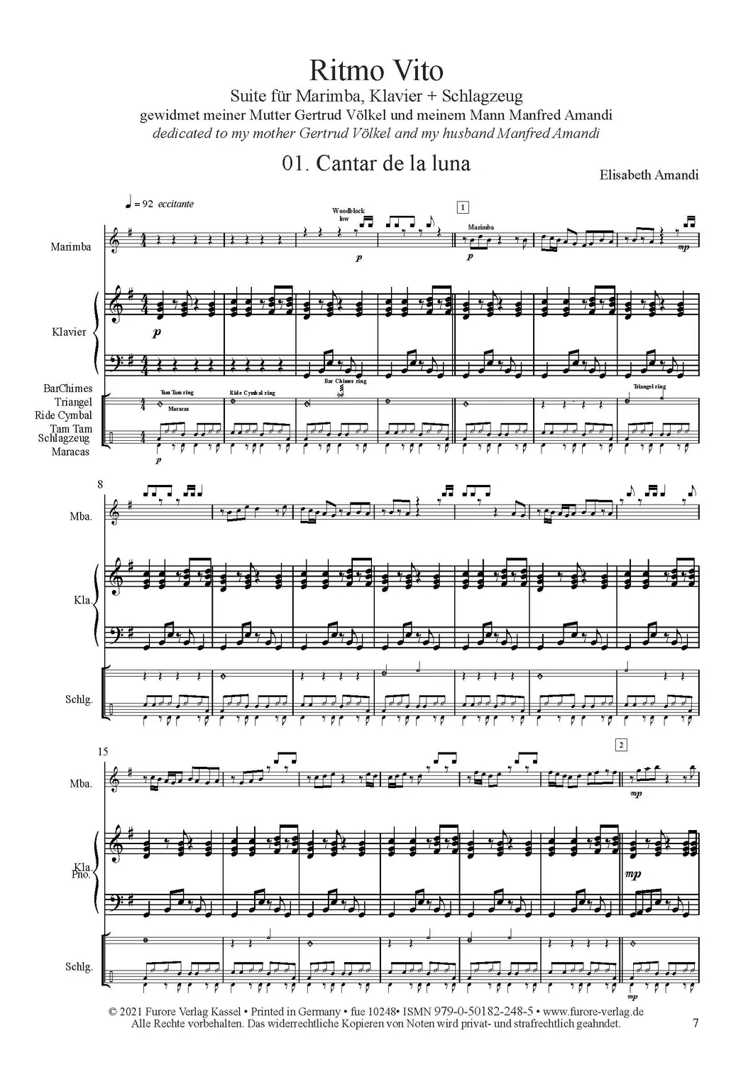 Furore Edition Ritmo Vito Suite Noten Marimba Trio