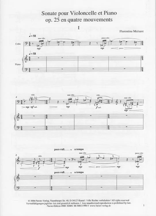 Furore Edition Sonate op. 25 Cellonoten Cello Klavier