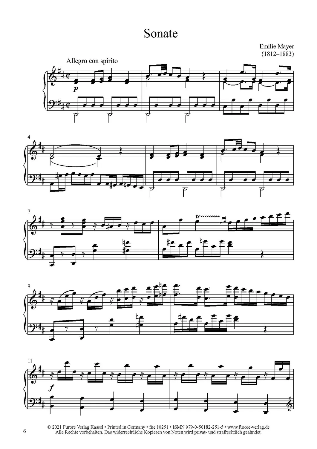 Furore Edition Sonate D-Dur Klaviernoten