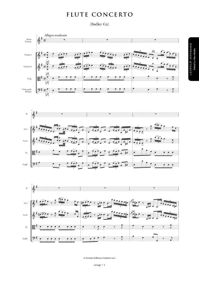 Artaria Hofmann, Leopold: Flute Concerto in G major (Badley G2) (AE145) Flötenkonzert