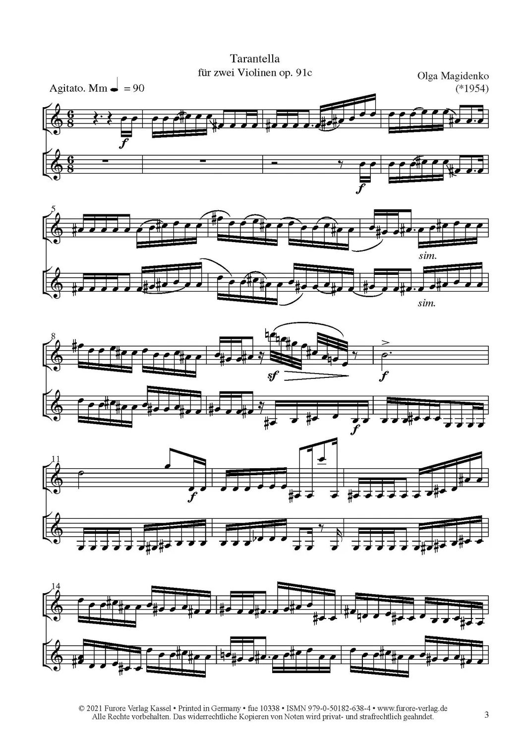 Furore Edition Tarantella op. 91c für zwei Violinen