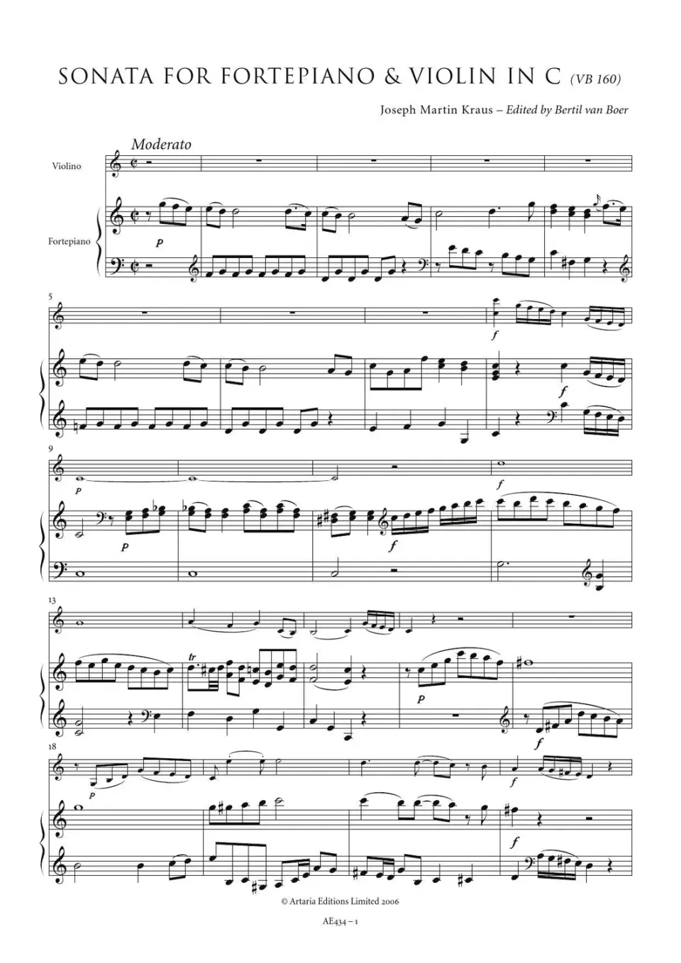 Artaria AE434 Kraus Sonate C-Dur VB160 Noten