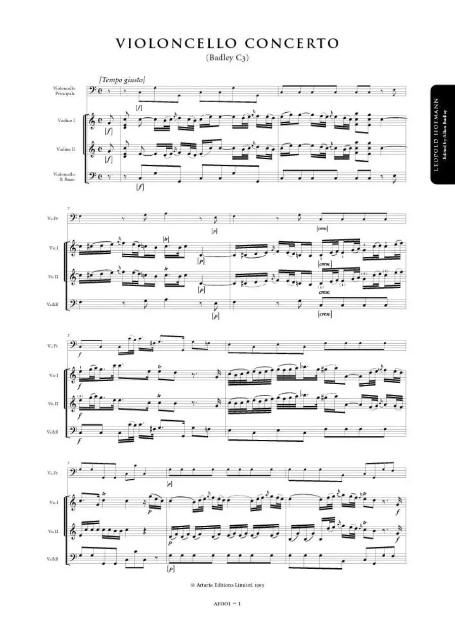 Artaria Hofmann Cellokonzert C-Dur Badley C3 AE001 Noten