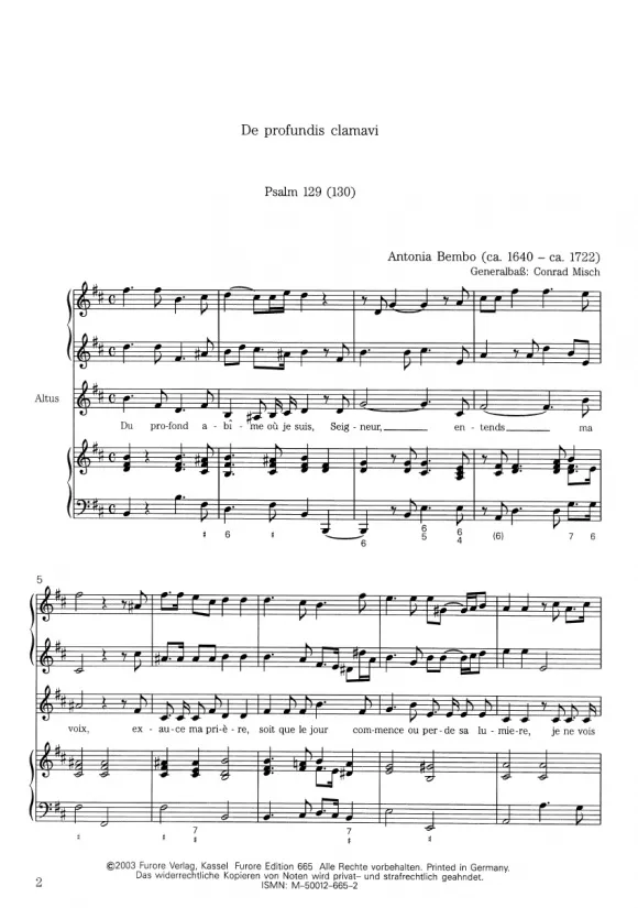 Furore Edition Les sept Psaumes de David Vol. 6 Psalm CXXIX Noten Altus