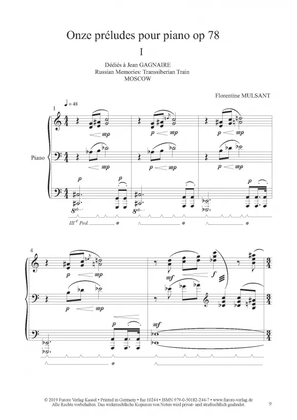 Furore Edition Onze préludes op. 78 Klaviernoten 11 Stücke