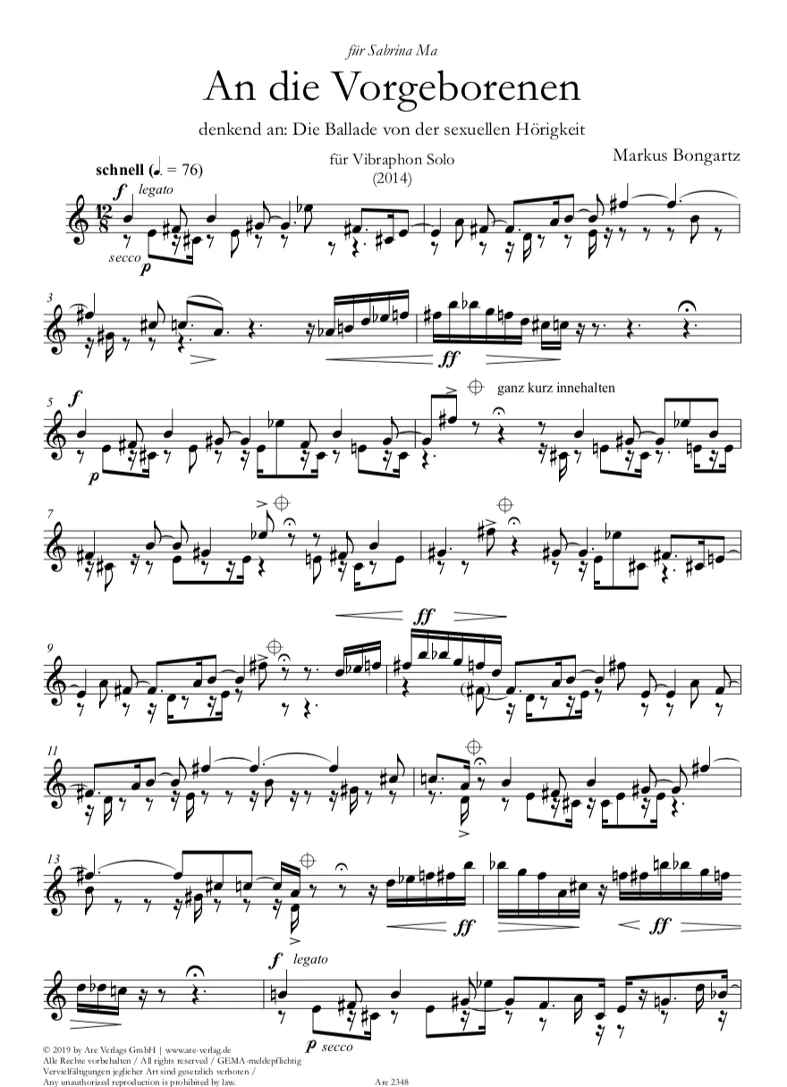 Are Musik Verlag Bongartz An die Vorgeborenen Vibrafon Noten