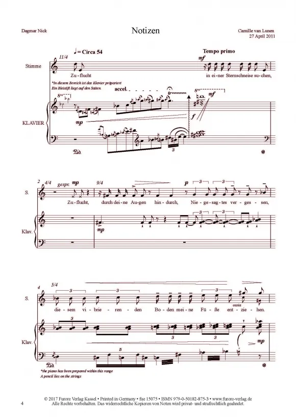 Furore Edition Sonnengefieder Gesang Klavier fue 15075 schwer