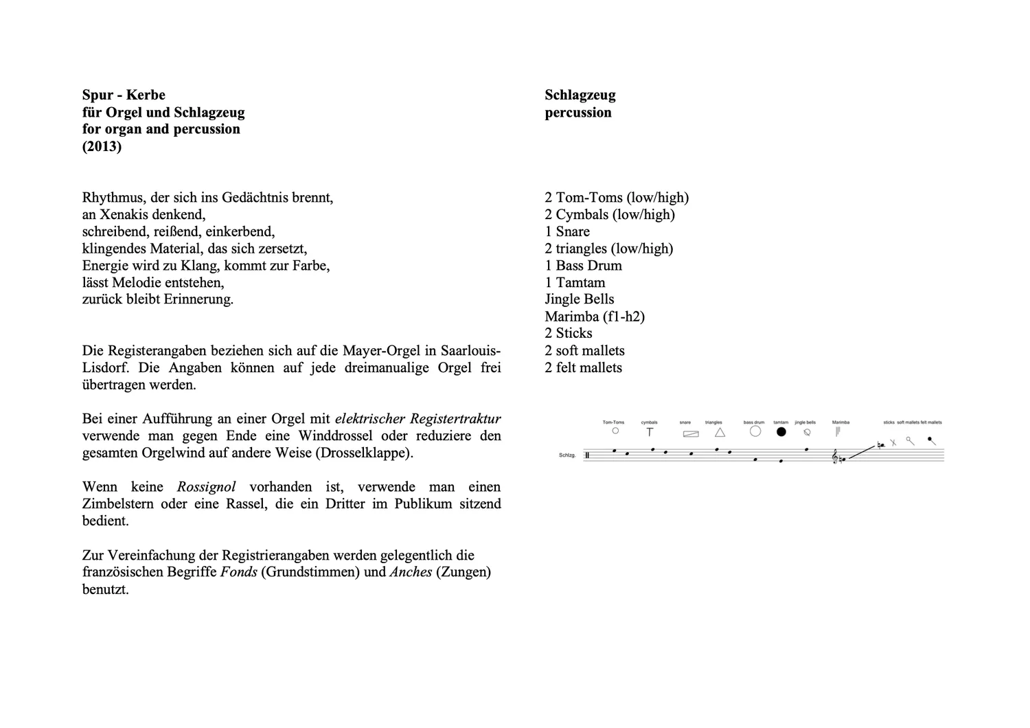 Are Musik Verlag Susteck Spur-Kerbe Schlagzeug Orgel Partitur