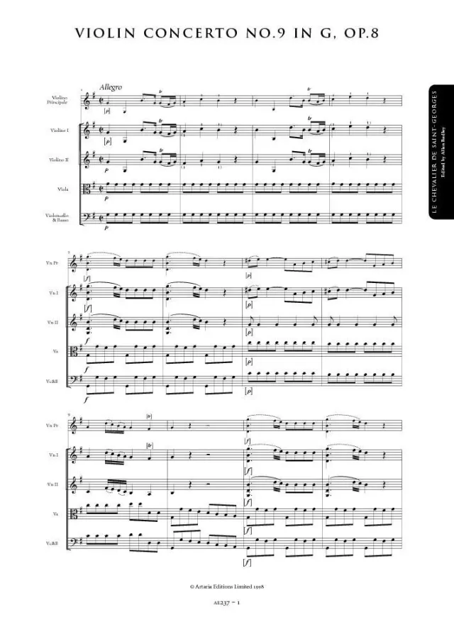 Artaria Saint-Georges Violin Concerto No.9 in G, Op. 8