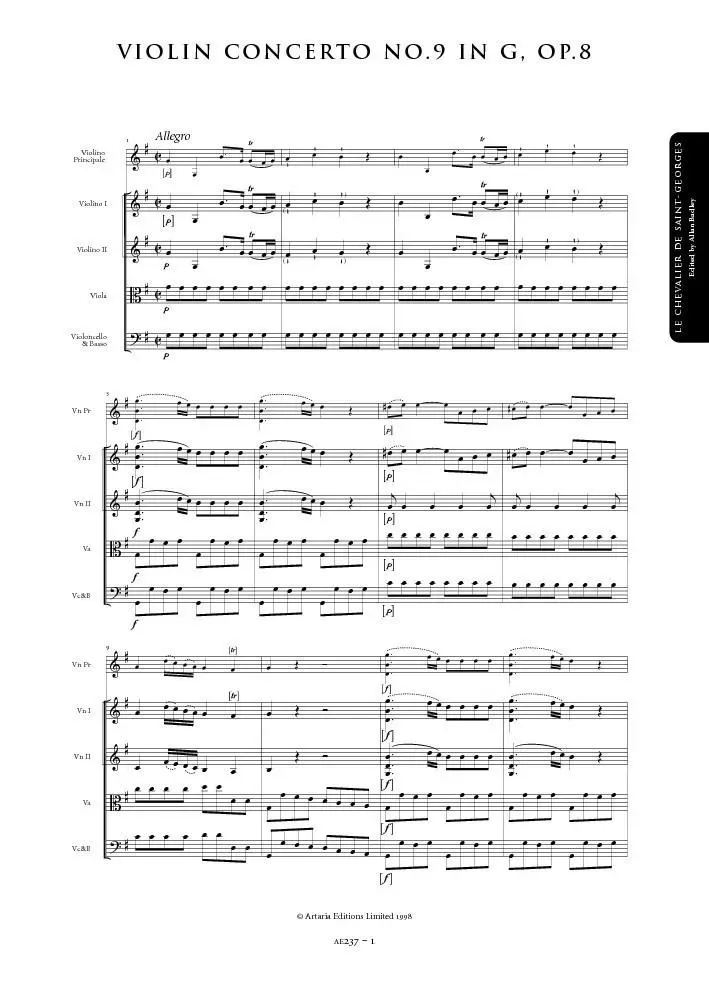 Artaria Saint-Georges Violin Concerto No.9 in G, Op. 8