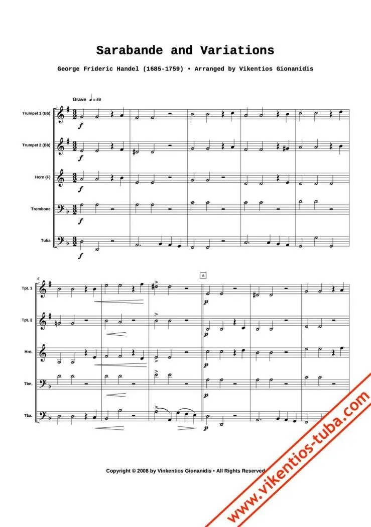 Vikentios Gionanidis Sarabande Blechbläserquintett Noten