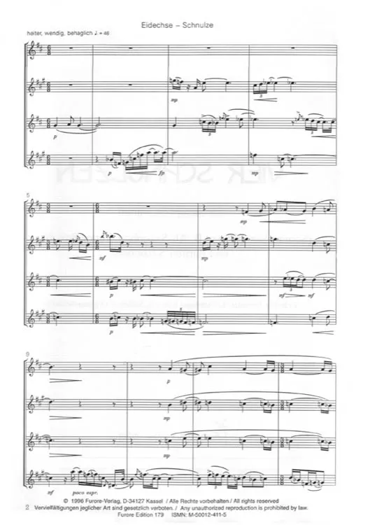 Furore Edition Vier Schnulzen Saxophonquartett Noten mittelschwer