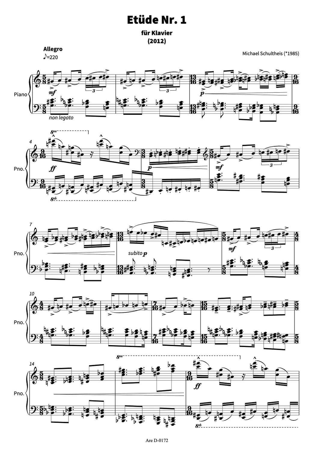 Are Musik Verlag Etüde Nr. 1 Klaviernoten 2 Minuten