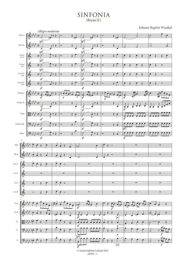 Artaria Wanhal Sinfonia f-Moll Bryan f1 Partitur