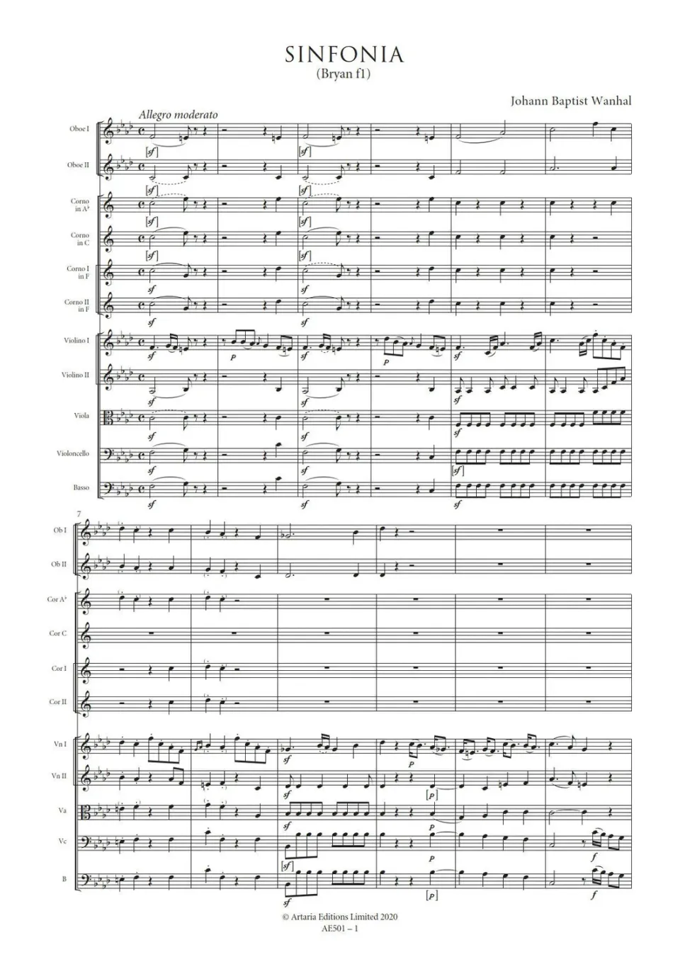 Artaria Wanhal Sinfonia f-Moll Bryan f1 Partitur
