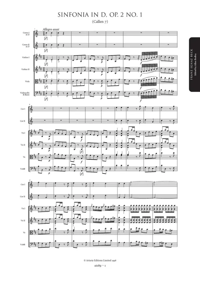 Artaria Beck Sinfonien op. 2 Vol. 2 AEB2 Noten