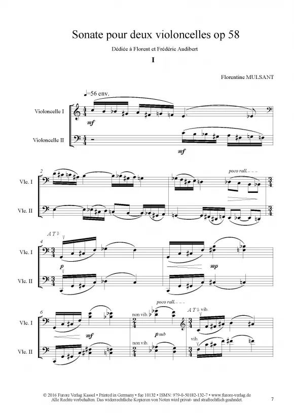 Furore Edition Sonate pour deux violoncelles op. 58 Noten