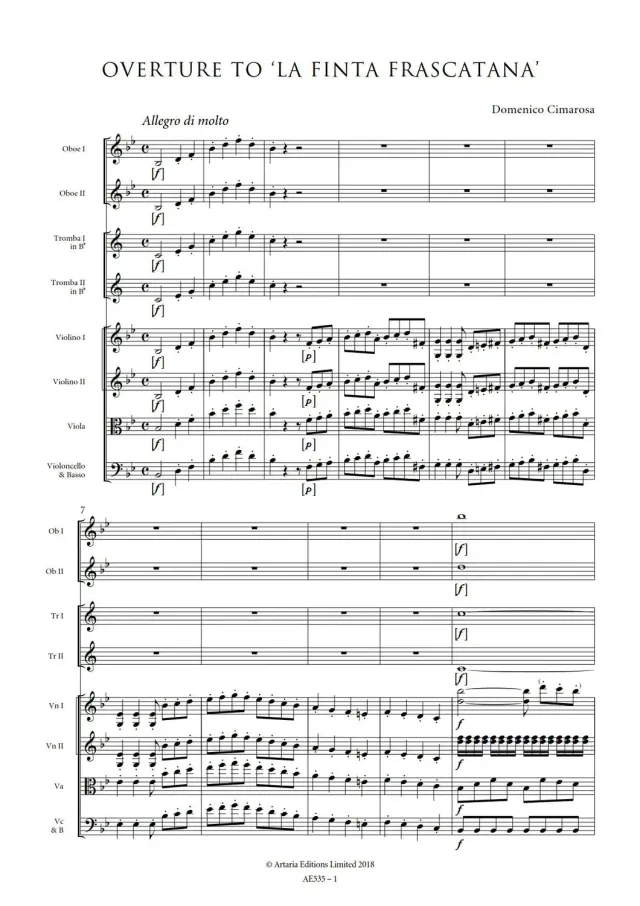 Artaria Cimarosa Overture to 'La Finta Frascatana'
