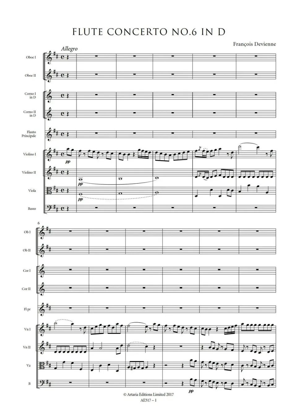 Artaria Devienne Flute Concerto No.6 in G Flötenkonzert