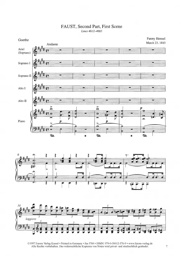 Furore Edition Faust II Kantate Partitur Sopran Frauenchor