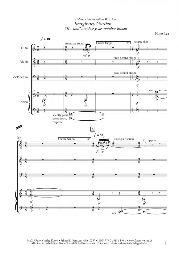 Furore Edition Imaginary Garden VII Noten Flöte Violine Cello Klavier