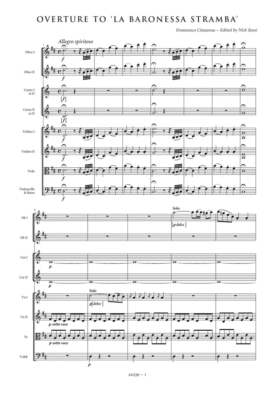 Artaria Cimarosa Overtures Vol. 1: 8 Overtures AEC1 Partitur