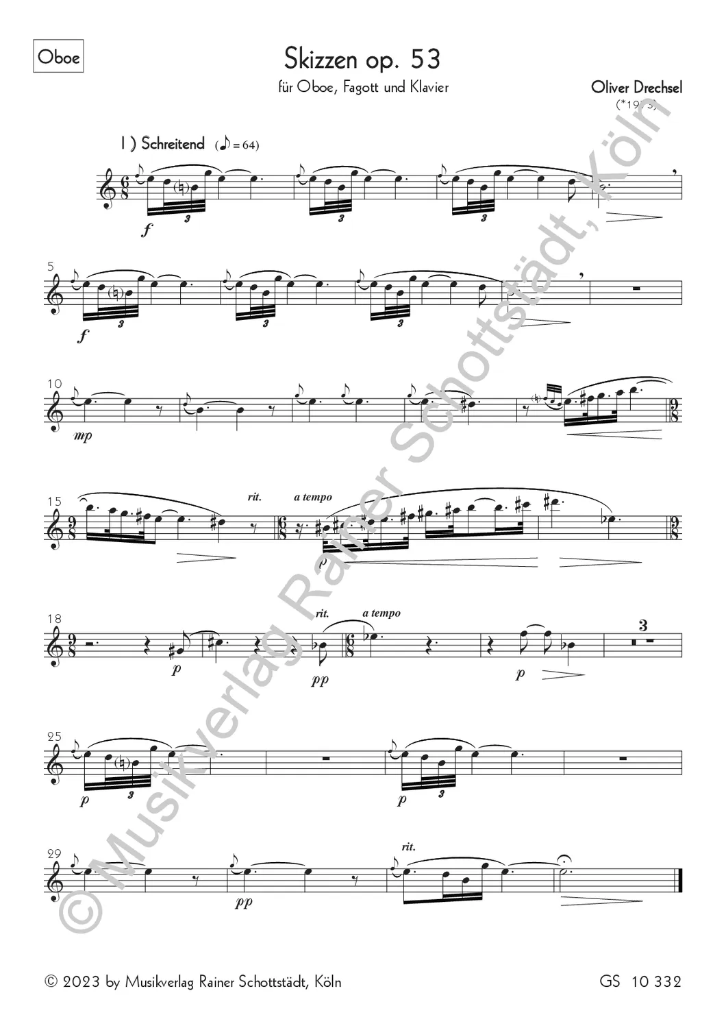 Musikverlag Rainer Schottstädt Skizzen op.53 Noten Ob Fg Klavier