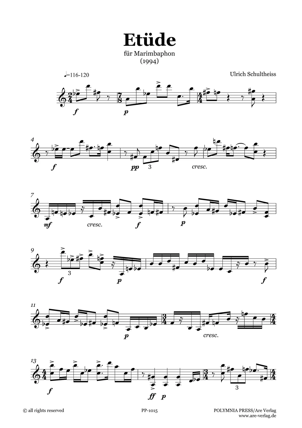 Are Musik Verlag Ulrich Schultheiss Etüde für Marimbaphon 1994 Noten