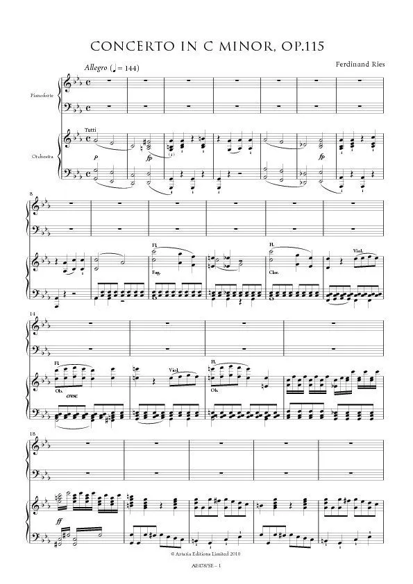 Artaria Ries AE478 Klavierkonzert Nr. 4 Noten c-moll