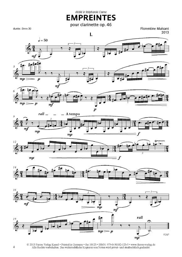 Furore Edition EMPREINTES op. 46 Noten für Klarinette