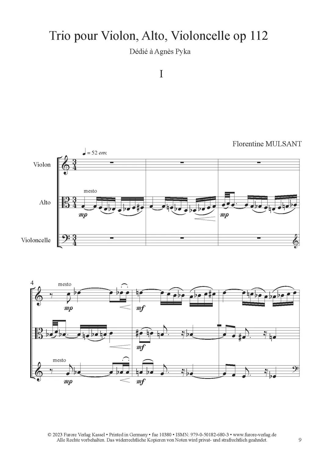 Furore Edition Trio pour Violon, Alto et Violoncelle op. 112 Noten