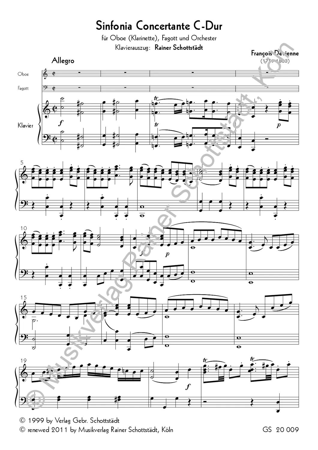 Musikverlag Rainer Schottstädt Sinfonia Concertante C-dur Noten Oboe Fagott Klavier