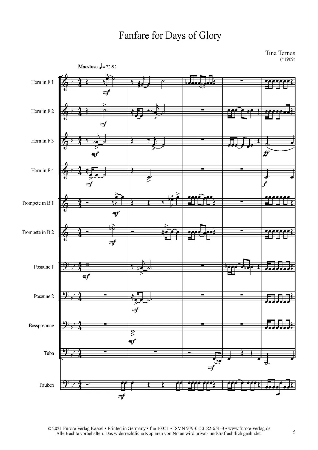 Furore Edition Fanfare for Days of Glory Blechbläsernoten
