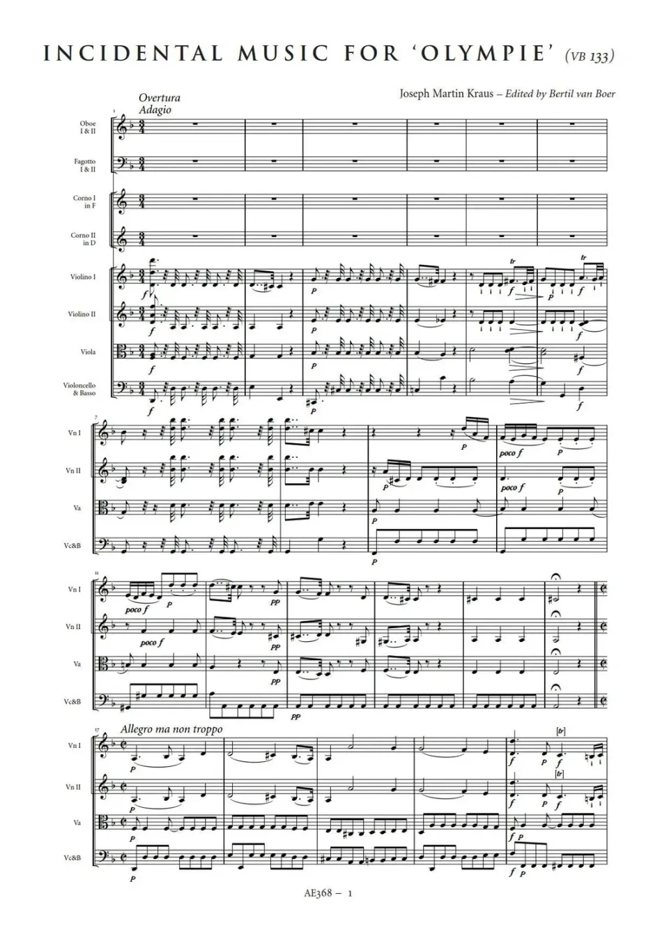 Artaria AE368 Kraus Olympie Schauspielmusik VB33 Noten