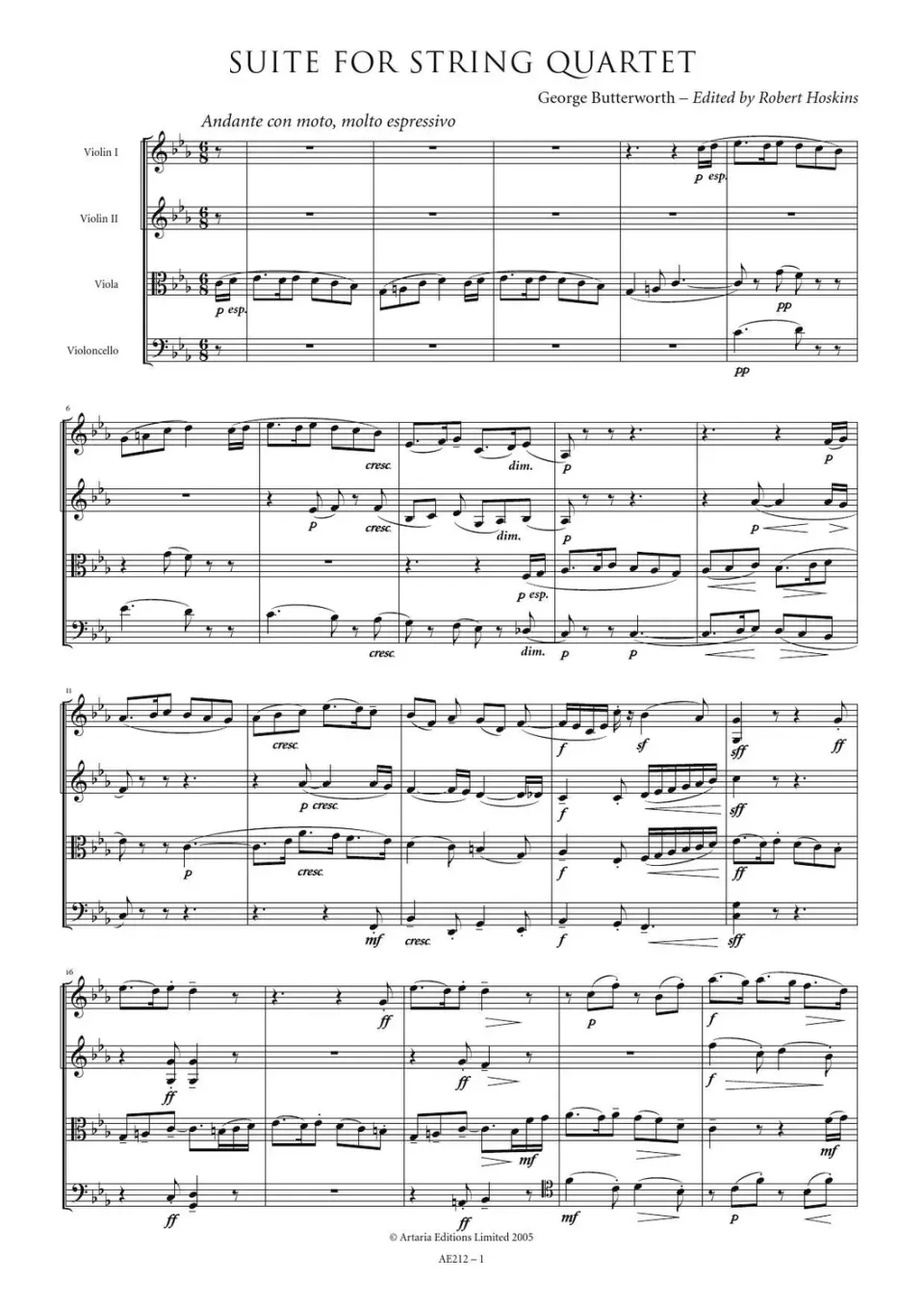 Artaria Butterworth Suite for String Quartet AE212