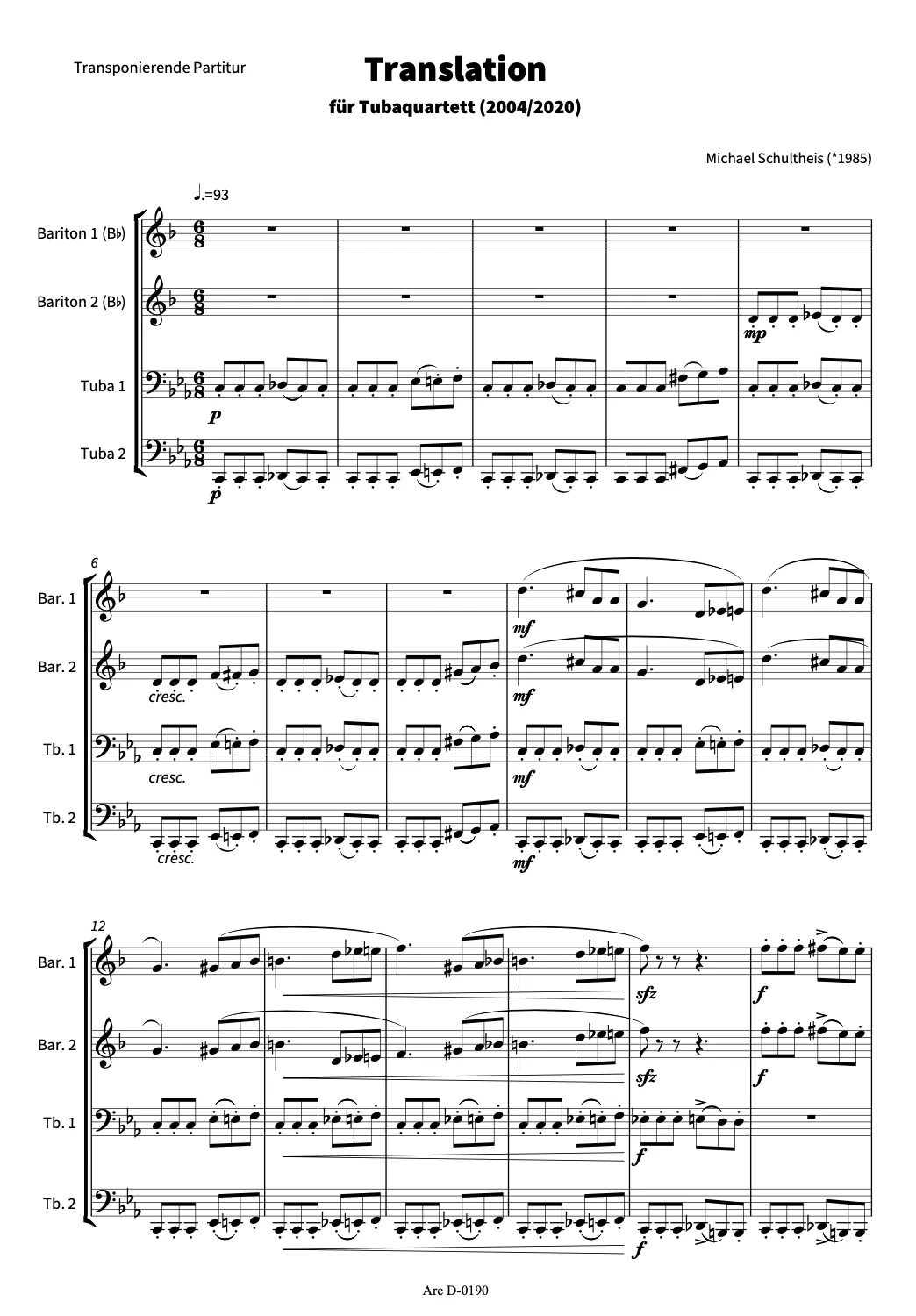 Are Musik Verlag Schultheis Translation Tubaquartett Noten